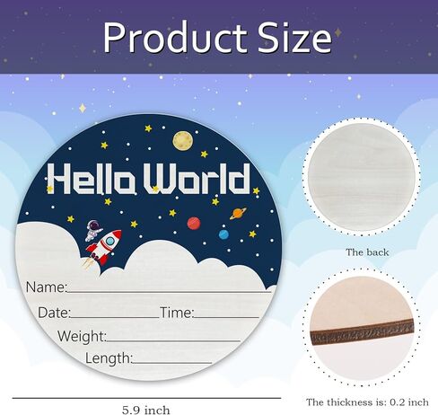 Baby Announcement Sign for Newborn Boys and Girls, Hello World Newborn Sign, Nursery Wall Decor, Baby Name Sign, Cute Pink Thematic Birch Wood 6 Inch Circle Board in Kuwait