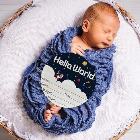 Baby Announcement Sign for Newborn Boys and Girls, Hello World Newborn Sign, Nursery Wall Decor, Baby Name Sign, Cute Pink Thematic Birch Wood 6 Inch Circle Board in Kuwait