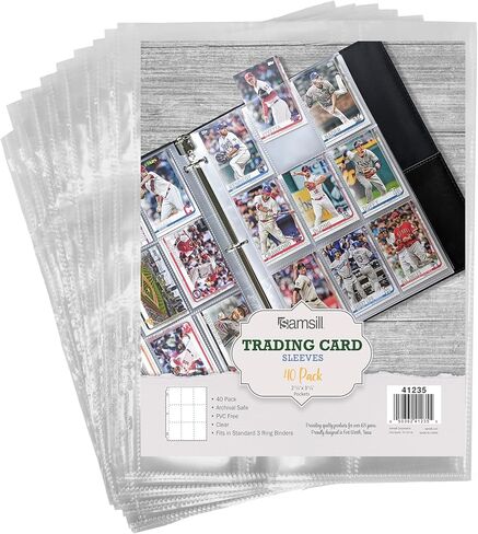 واقيات بطاقات التداول من Samsill ذات 9 جيوب، 40 حزمة، تناسب 3 مجلدات حلقية قياسية، 360 جيبًا علويًا للتحميل، تحمل بطاقات مقاس 2.5 × 3.5 بوصة، وبطاقات الألعاب، وبطاقات العمل، والبطاقات الرياضية in Kuwait