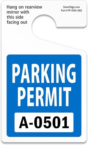 SmartSign (حزمة من 50) القياسية "تصريح وقوف السيارات" مرآة الرؤية الخلفية تعليق العلامات | 5 × 3 بوصات 35 مل من البلاستيك ، قبل مرور السيارات مرقمة للسيارات ، الأزرق ، بالأبيض والأسود ، مصنوعة في الولايات المتحدة الأمريكية in Saudi Arabia