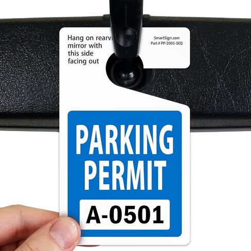 SmartSign (حزمة من 50) القياسية "تصريح وقوف السيارات" مرآة الرؤية الخلفية تعليق العلامات | 5 × 3 بوصات 35 مل من البلاستيك ، قبل مرور السيارات مرقمة للسيارات ، الأزرق ، بالأبيض والأسود ، مصنوعة في الولايات المتحدة الأمريكية in Saudi Arabia