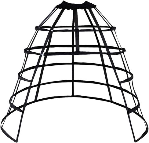 Satin Fabric 5 Hoops Bustle Cage Crinoline Cage Hoop Skirt Black in Saudi Arabia