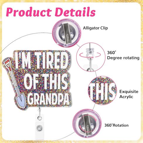 I'm Tired of This Grandpa Badge Reel with Alligator Clip Funny ID Badge Holders Cute RN LPN CNA MA PCT Badge Buddy Healthcare Medical Students Nurse Accessories for Work in Saudi Arabia
