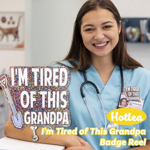 I'm Tired of This Grandpa Badge Reel with Alligator Clip Funny ID Badge Holders Cute RN LPN CNA MA PCT Badge Buddy Healthcare Medical Students Nurse Accessories for Work in Saudi Arabia