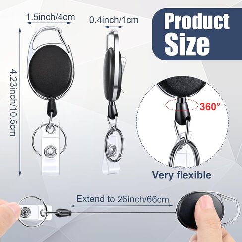 Laumoi 200 Retractable ID Badge Holder Badge Reel with Belt Clip and Key Ring, Name ID Badge Clips Keychain for Office Worker Doctor Nurse Employee (Black) in Kuwait