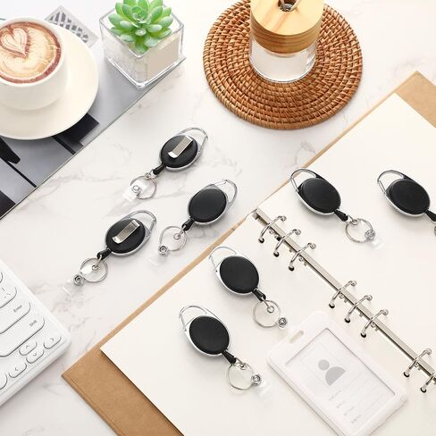 Laumoi 200 Retractable ID Badge Holder Badge Reel with Belt Clip and Key Ring, Name ID Badge Clips Keychain for Office Worker Doctor Nurse Employee (Black) in Kuwait