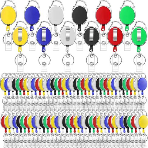 Laumoi 200 Retractable ID Badge Holder Badge Reel with Belt Clip and Key Ring, Name ID Badge Clips Keychain for Office Worker Doctor Nurse Employee (Black) in Kuwait