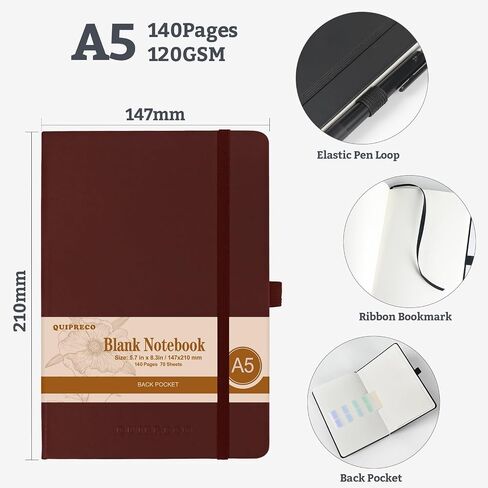 Blank Hardcover Journal Notebook，Sketch Book, 140 Pages 120Gsm Paper for Drawing,School,Journaling,Diary，5.7''*8.3'',Burgundy in Saudi Arabia
