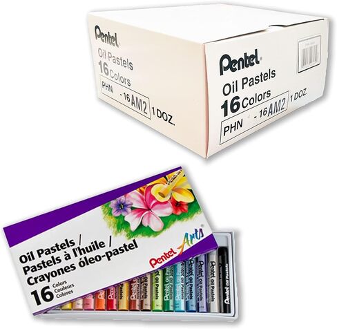 Pentel Arts Oil Pastels, Set of 16 Colors, 1 Dozen (12 Packs), Bulk Pack (PHN-16AM) in Saudi Arabia