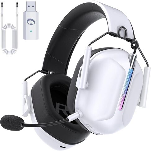 2.4GHz Wireless Gaming Headset for PS5, PC, PS4, Switch, Bluetooth 5.3 Gaming Headphones with Microphone Noise Canceling, Bass Sound, ONLY 3.5MM Wired for Xbox Series, 40H Battery (White) in Saudi Arabia