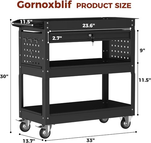 3 Tier 440 LBS Rolling Tool Cart on Wheels, Heavy Duty Utility Cart with Drawers, Screwdriver Rack, Pegboard, Service Cart for Mechanics, Garage, Warehouse, Workshop (Black) in Saudi Arabia