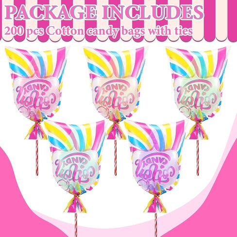 Wesnoy 200 Pcs Carnival Cotton Candy Bags with Ties Large Bags for Cotton Candy with Print for Carnivals Circus Party Favors Supplies 18.5 x 11.5 Inches in Saudi Arabia