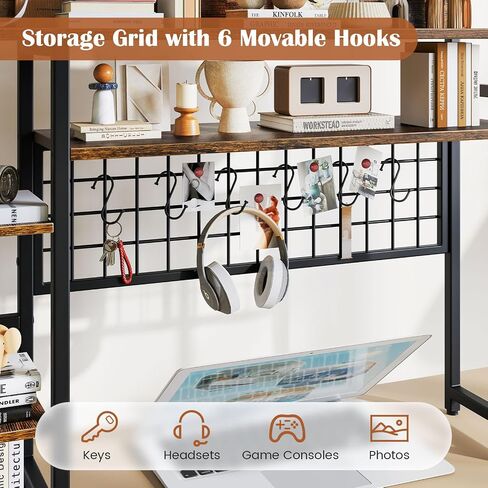 Giantex Desktop Reshelflesh ، 37 "Desk Shelf لما يصل إلى 32" شاشات كمبيوتر ، و 4 Tier Desktop Display Rack مع 6 خطافات متحركة ، ومجموعات مضادة للتصوير ، وقفص المكتب الخشبي للمكتب المنزلي (الأسود) in Saudi Arabia