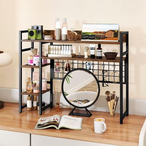 Giantex Desktop Reshelflesh ، 37 "Desk Shelf لما يصل إلى 32" شاشات كمبيوتر ، و 4 Tier Desktop Display Rack مع 6 خطافات متحركة ، ومجموعات مضادة للتصوير ، وقفص المكتب الخشبي للمكتب المنزلي (الأسود) in Saudi Arabia