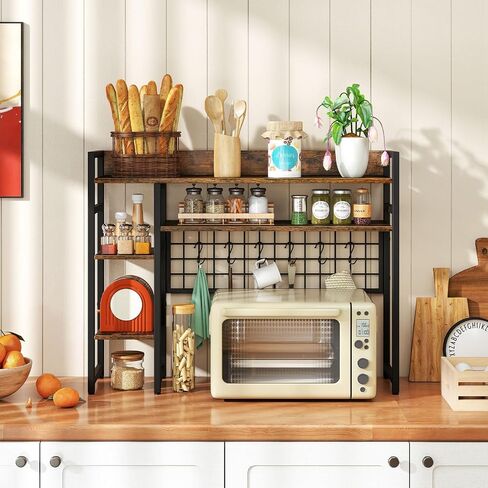 Giantex Desktop Reshelflesh ، 37 "Desk Shelf لما يصل إلى 32" شاشات كمبيوتر ، و 4 Tier Desktop Display Rack مع 6 خطافات متحركة ، ومجموعات مضادة للتصوير ، وقفص المكتب الخشبي للمكتب المنزلي (الأسود) in Saudi Arabia