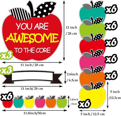 48 Pcs Simply Boho Bulletin Board Decoration Set Stylish Apple Bulletin Board Decor Cute Apple Border Trim Cutouts for School Classroom Home Teacher Supplies (Stylish Apple) in Saudi Arabia