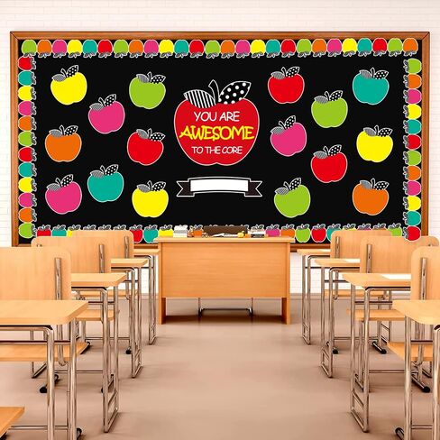 48 Pcs Simply Boho Bulletin Board Decoration Set Stylish Apple Bulletin Board Decor Cute Apple Border Trim Cutouts for School Classroom Home Teacher Supplies (Stylish Apple) in Saudi Arabia