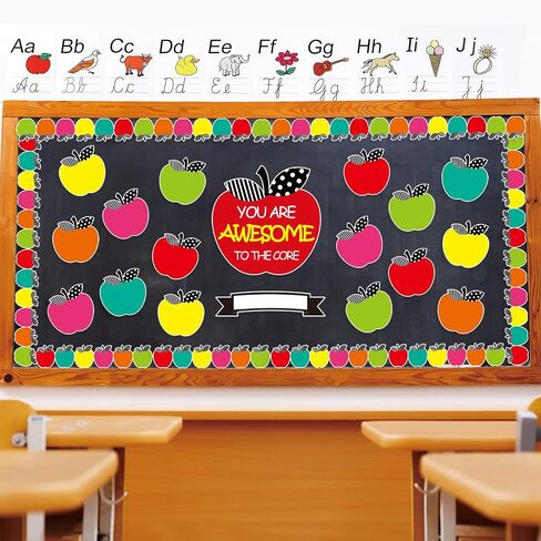 48 Pcs Simply Boho Bulletin Board Decoration Set Stylish Apple Bulletin Board Decor Cute Apple Border Trim Cutouts for School Classroom Home Teacher Supplies (Stylish Apple) in Saudi Arabia