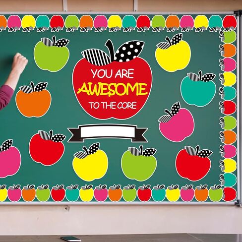 48 Pcs Simply Boho Bulletin Board Decoration Set Stylish Apple Bulletin Board Decor Cute Apple Border Trim Cutouts for School Classroom Home Teacher Supplies (Stylish Apple) in Saudi Arabia