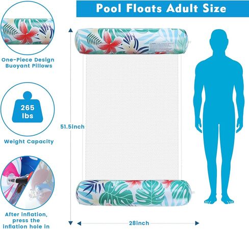 Pool Floats Adult, 2 Pack Inflatable Pool Floats, 4-in-1 Multi-Purpose Rafts Lounger Water Hammock for Swimming Pool, Thick PVC Pool Floaties for Adults Vacation in Saudi Arabia