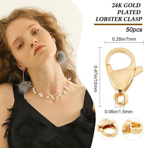 Beebeecraft 1 Box 50Pcs 24K Gold Plated Lobster Claw Clasps Jewelry Clasps Connectors for DIY Bracelet Necklace Jewelry Making, 0.47 inch(12mm) in Saudi Arabia