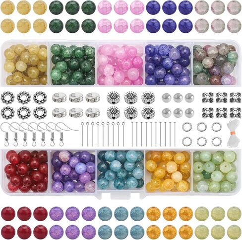8 مم 18 ألوان حبات زجاجية لصنع المجوهرات ، 810pcs سوار سوار طقم - كريستال/كتل/الحجر/الذهب والفضة حبات قلادة الفواصل للبالغين أساور القلادة قرطات DIY مستلزمات DIY in Kuwait