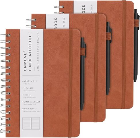 مجلة Notebooks SPOONS للنساء 3 حزمة غلاف للجلد السائبة مع حامل القلم A5 160 صفحة 100 GSM ورقة سميكة لمدرسة العمل (بني) in Kuwait