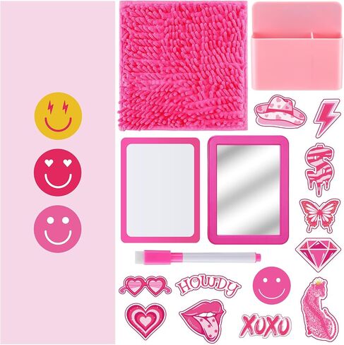 Ctosree 18 Pcs Locker Accessories Kit Include Magnetic Wallpaper Mirror Carpet Whiteboard Dry Erase Marker Locker Organizing Supplies 12 Pcs Pink Preppy Refrigerator Magnets for Girls School Office in Saudi Arabia