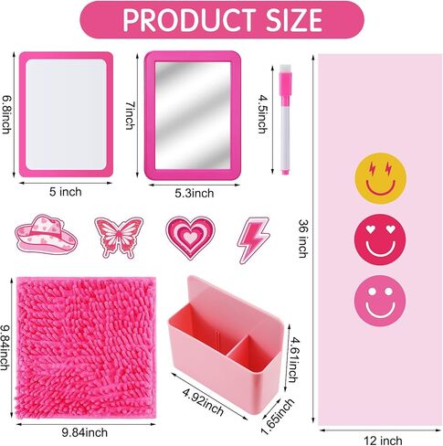 Ctosree 18 Pcs Locker Accessories Kit Include Magnetic Wallpaper Mirror Carpet Whiteboard Dry Erase Marker Locker Organizing Supplies 12 Pcs Pink Preppy Refrigerator Magnets for Girls School Office in Saudi Arabia