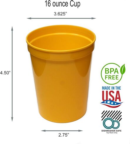 Rolling Sands 16 oz. Reusable Plastic Stadium Cups, 8 Pack, Made in USA, BPA-Free Dishwasher Safe Tumblers, Yellow in Saudi Arabia