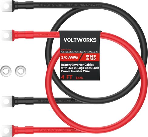 VOLTWORKS 2 AWG Gauge Red + Black Pure Copper Battery Inverter Cables Solar, RV, Car, Boat 4ft 3/8 in Lugs in Saudi Arabia