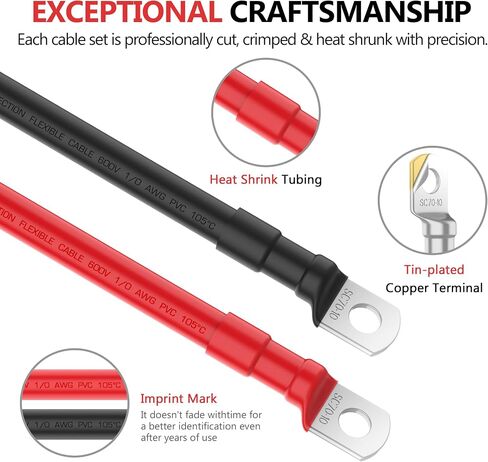 VOLTWORKS 2 AWG Gauge Red + Black Pure Copper Battery Inverter Cables Solar, RV, Car, Boat 4ft 3/8 in Lugs in Saudi Arabia