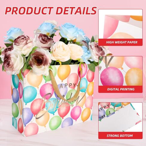 13" Large Happy Birthday Gift Bag with Tissue Paper and Card,Colorful Happy Birthday Gift Bag Set with Handles for Girls Kids Women,Colorful Balloon Design with Handles in Saudi Arabia