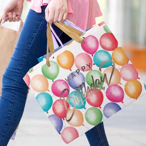 13" Large Happy Birthday Gift Bag with Tissue Paper and Card,Colorful Happy Birthday Gift Bag Set with Handles for Girls Kids Women,Colorful Balloon Design with Handles in Saudi Arabia
