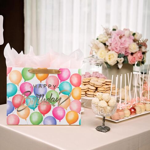 13" Large Happy Birthday Gift Bag with Tissue Paper and Card,Colorful Happy Birthday Gift Bag Set with Handles for Girls Kids Women,Colorful Balloon Design with Handles in Saudi Arabia