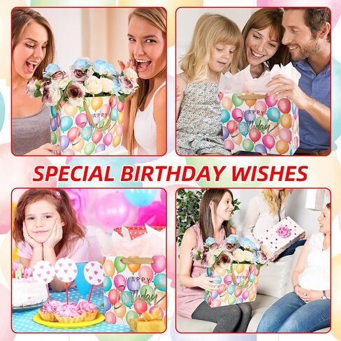 13" Large Happy Birthday Gift Bag with Tissue Paper and Card,Colorful Happy Birthday Gift Bag Set with Handles for Girls Kids Women,Colorful Balloon Design with Handles in Saudi Arabia