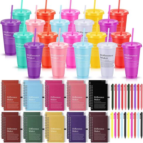 Marspark 20 Sets Difference Maker Gifts for Women Men, Employee Appreciation Gifts Bulk Inspirational Thank You Cup Motivational Spiral Notebooks with Pen for Team Teacher Boss Coworker (Retro Color) in Saudi Arabia