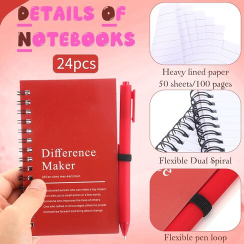 Marspark 20 Sets Difference Maker Gifts for Women Men, Employee Appreciation Gifts Bulk Inspirational Thank You Cup Motivational Spiral Notebooks with Pen for Team Teacher Boss Coworker (Retro Color) in Saudi Arabia