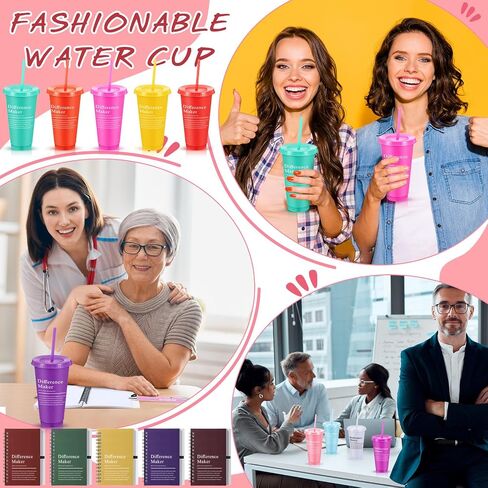 Marspark 20 Sets Difference Maker Gifts for Women Men, Employee Appreciation Gifts Bulk Inspirational Thank You Cup Motivational Spiral Notebooks with Pen for Team Teacher Boss Coworker (Retro Color) in Saudi Arabia