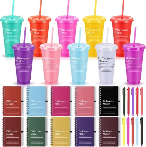 Marspark 20 Sets Difference Maker Gifts for Women Men, Employee Appreciation Gifts Bulk Inspirational Thank You Cup Motivational Spiral Notebooks with Pen for Team Teacher Boss Coworker (Retro Color) in Saudi Arabia