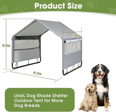 Dog Shade Shlter Outdoor, Dog House Tent for Small Large Dogs, Outside Sun Rain Canopy Pet House for Dogs/Cats, Pet Tent with Mesh Windows, 47.2 X 47.2x37.8 inches, Grey in Saudi Arabia
