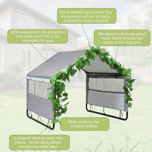 Dog Shade Shlter Outdoor, Dog House Tent for Small Large Dogs, Outside Sun Rain Canopy Pet House for Dogs/Cats, Pet Tent with Mesh Windows, 47.2 X 47.2x37.8 inches, Grey in Saudi Arabia