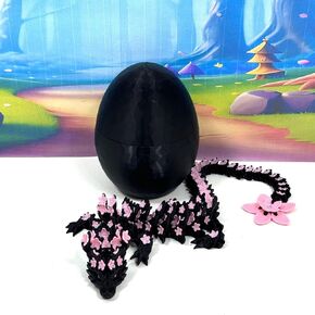 3D Printed Articulated Black and Pink Cherry Blossom Dragon, 12"" Flexible Dragon, Fidget ADHD Autism Sensory Toy D028-DR