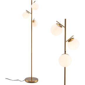 Tangkula 3-Globe Floor Lamp, Modern Freestanding Lamp w/Foot Switch & 3 E26 Bulb Bases, Sturdy Steel Pole, Tall Standing Light for Living Room Bedroom Study, Simple Assembly (3-Globe,Gold)