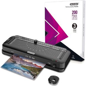 Thermal Laminator Machine and Laminating Pouches Bundle, 9-inch Wide Lamination Built-in Paper Trimmer Punch, with Laminating Sheets, 3mil 200pack, Letter Size