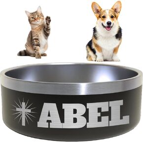 Cross + Name Dog Bowl Personalized - Engraved, Nonslip, Custom, Custom Cat Bowl, Stainless Steel, Engraved Pet Bowl, Dog Feeding, Pet Supplies, Pet Food