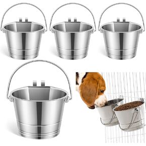Honeydak 4 PCS PAIL مسطحًا من جانبًا مع خطافات مزدوجة 1 ربع الفولاذ المقاوم للصدأ من الفولاذ المقاوم للصدأ دلو السنانير المزدوجة معلقة دلو الماء الكلب للكلاب CAT CAGE CANNELS أقفاص الأسوار PET