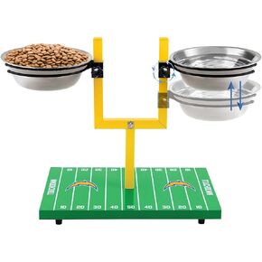 NFL Jacksonville Jaguars Goalpost Football Field Cog Feeder-أوعية قابلة للتعديل مرتفعة للكلاب مع حامل ، 2 أوعية من الفولاذ المقاوم للصدأ ، أقدام مطاطية غير قابلة للانزلاق ، مغذي الحيوانات الأليفة المرتفعة للكلاب الكبيرة والصغيرة ، القطط.