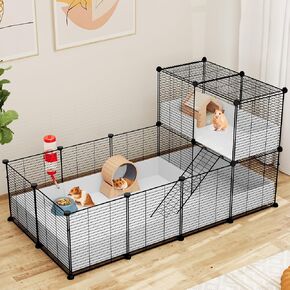 YITAHOME Guinea Pig Cage Indoor C&C: Small Animal Habitat with Waterproof Liner, DIY Playpen with Loft & Partition for Bunny, Chinchilla, Hamster, with 30 Panels