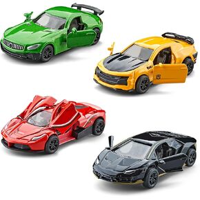 KIDAMI Racing Cars Die-cast Metal Toy Cars Set, Mini Toddler Toy Vehicle with Openable Doors, Pull Back Car, Gift Pack for Kids (4 Pack)